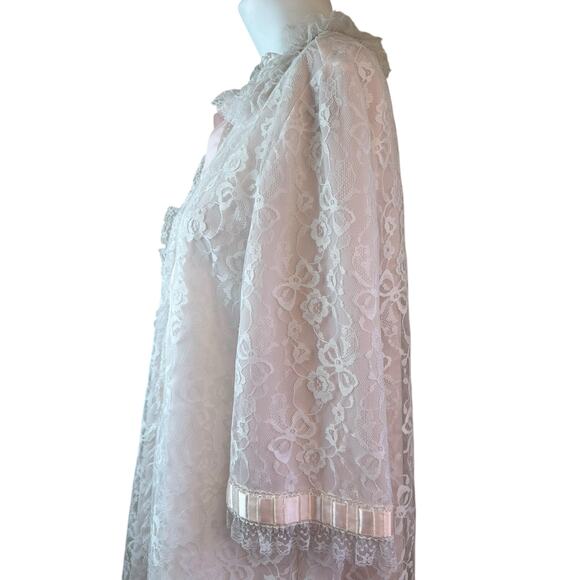 Vintage ODETTE BARSA Pink & Cream Lace Overlay Robe One Size - Picture 5 of 10